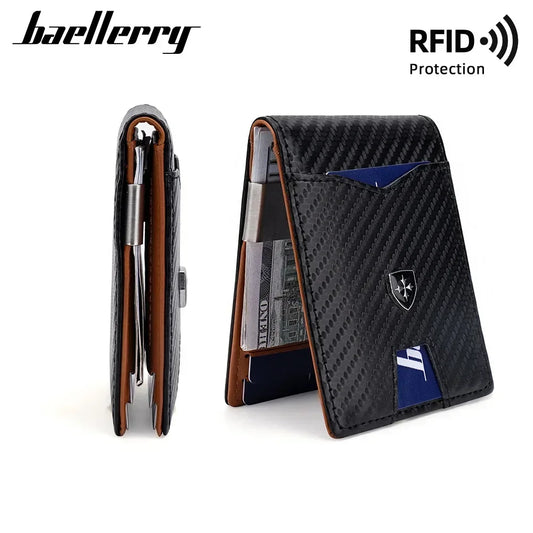 Minimalist men's wallet card bag new baellerry RFID anti-theft brush double fold cross leather card wallet  credit card holder