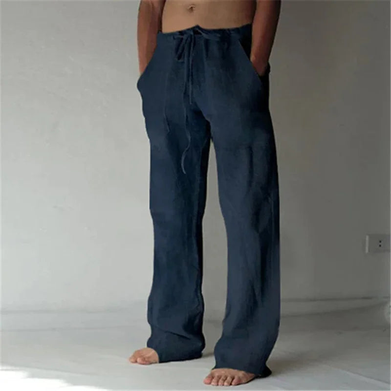 2023 new Men's Cotton Linen Pants Male Autumn New Breathable Solid Color Linen Trousers Fitness Streetwear S-3XL