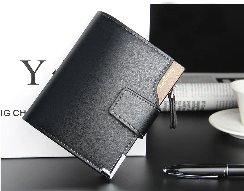 Short Luxury Men Wallets Zipper Coin Pocket Card Holder Male Wallet Clutch Photo Holder Name Engraved Brand Man Purses Wallet