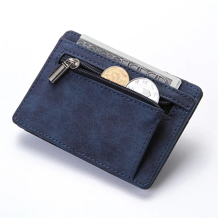 New Mini Men Wallets Name Engraved Card Holder Male Wallet High Quality PU Leather Zipper Coin Pocket Small Magic Man Purses