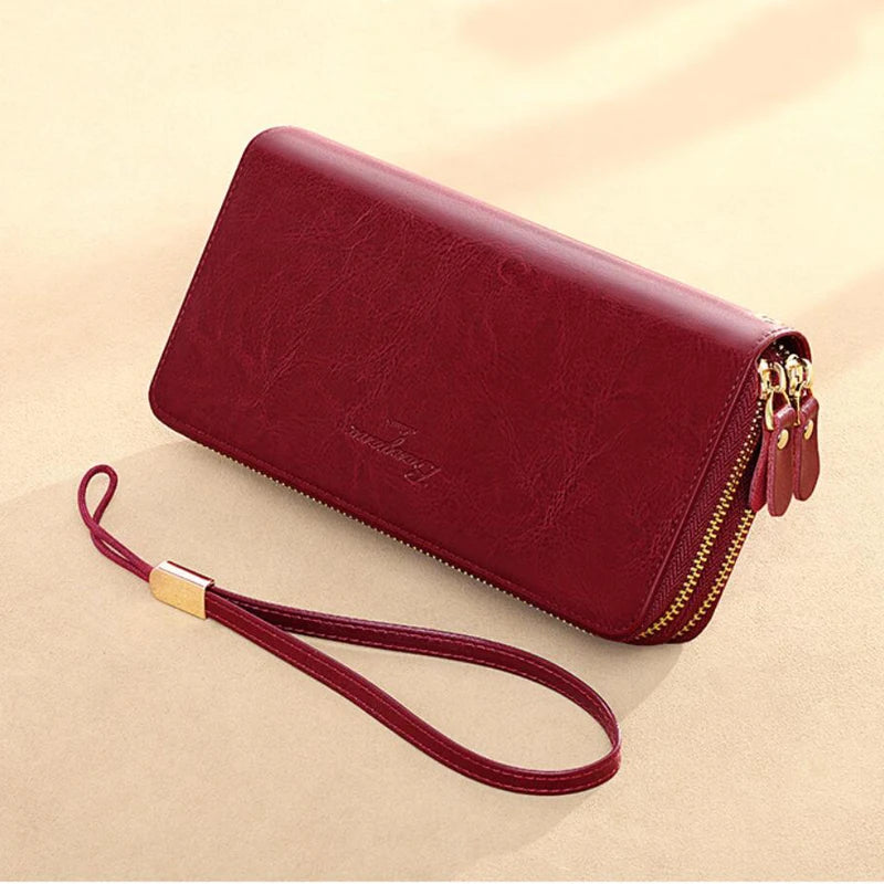 Genuine Leather Women Wallet 2024 Luxury Long Wallets for Women Large Capacity Clutch Bag Card Holder Purse Double Zipper Wallet