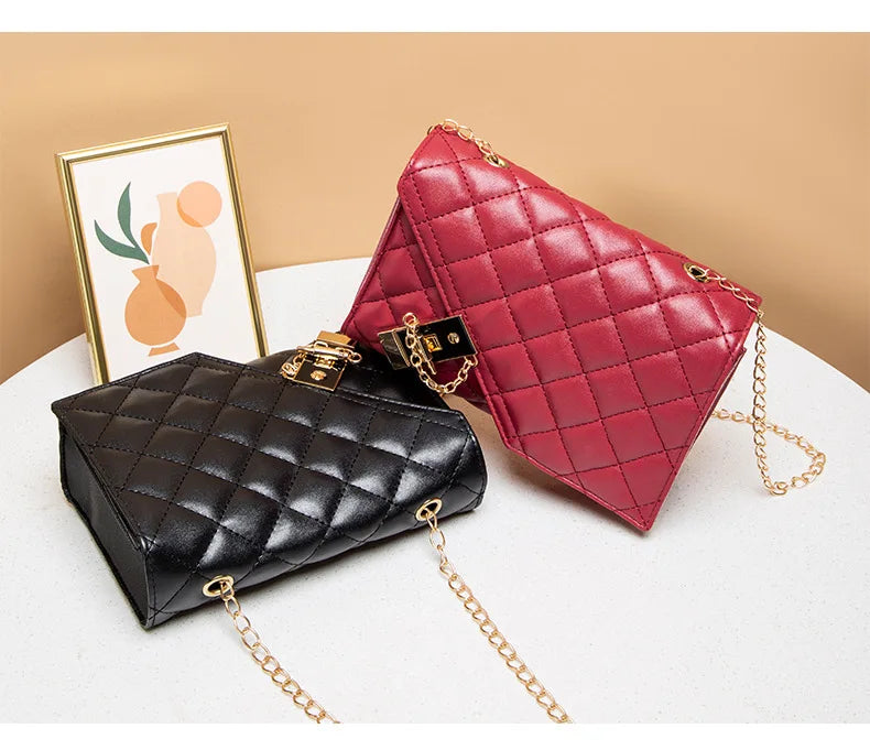 2023 New Flap Crossbody Bags Small Square Women Shoulder Bag Plaid Pu Leather Designer Handbags Chain Lady Women's Bag