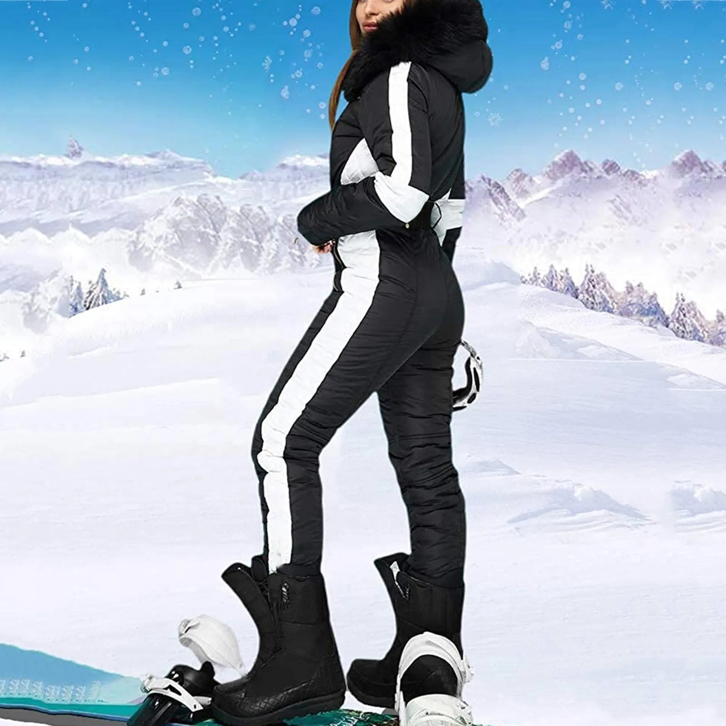 Women's Winter Outdoor Sports Jumpsuit ' with Removable Collar Outdoor Sports Soft Zipper Ski Women's Long Wool Retro 80s Jacket