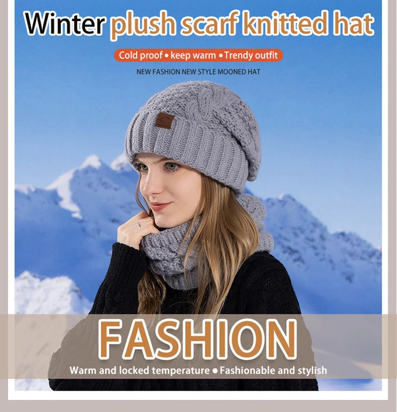 Xinbaoguan 60% acrylic 8395 winter hat scarf set for women, cold resistant and warm knitted hat, ear protection sleeve, yarn cap