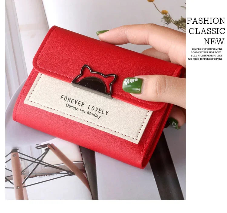 Women Wallet Small Cat Ear Cute Mini Wallet Unique Design Ladies Contrasting Metal Buckle Small Coin Purse Portable Purse New