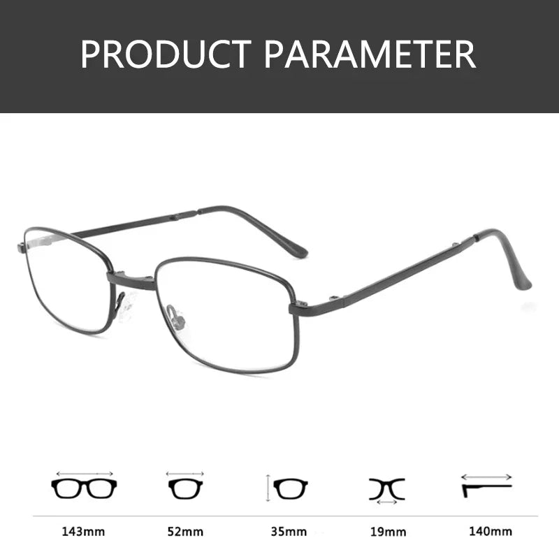 Folding Reading Glasses Portable Progressive Biofocal Eyewear Mens Parent Anti-Blue Ray Presbyopic Eyeglasses with Leather Case