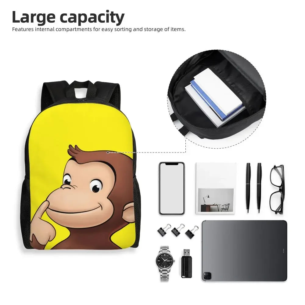 Customized Curious George Backpacks Women Men Casual Bookbag for School College Monkey Bags