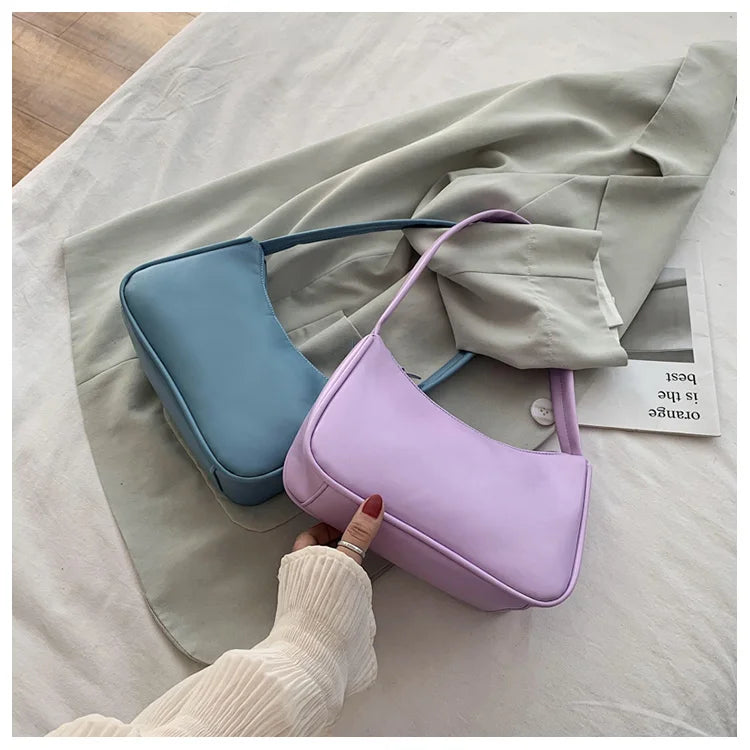 Retro Soft PU Leather Women Shoulder Underarm Bags Casual Solid Color Small Top-Handle Handbags Ladies Fashion Shoulder Bags