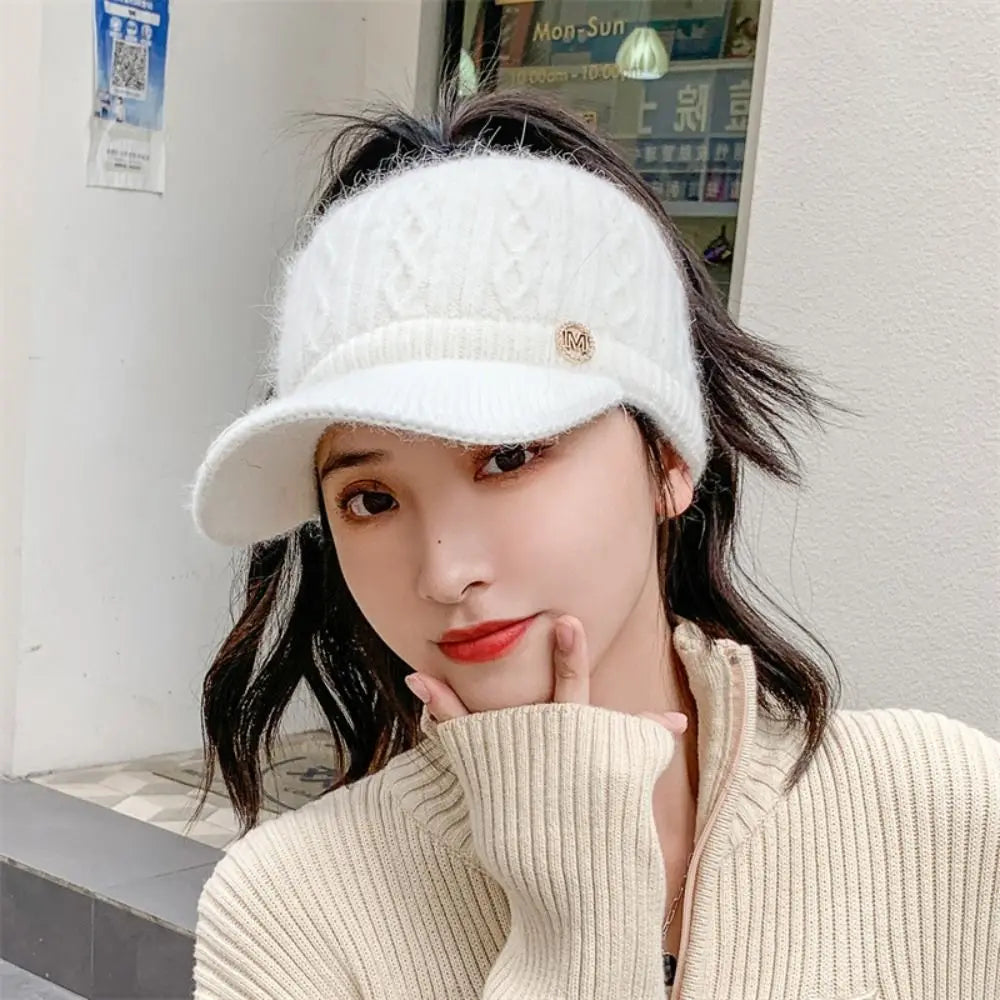 Women Hats 2022 New Autumn Winter Warm Rabbit Knitted Hats Outdoor Sports Golf Ponytail Hat Baseball Caps Empty Top Caps 1PC