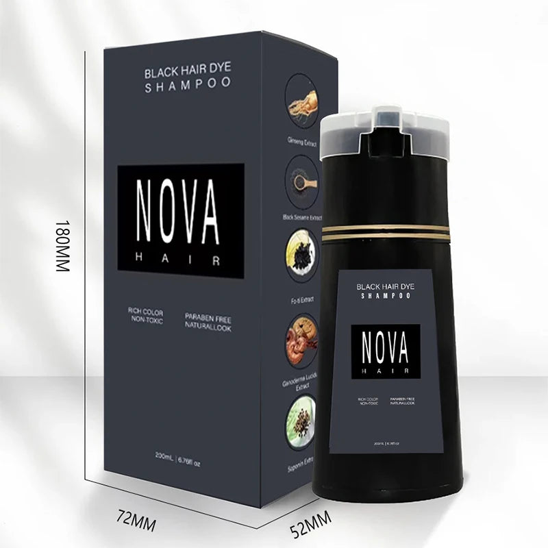 Shampooing colorant capillaire original Nova Hair Shampooing colorant instantané pour hommes et femmes Couleur de cheveux rapide, facile et sûre Couverture des cheveux gris Nourrit le cuir chevelu