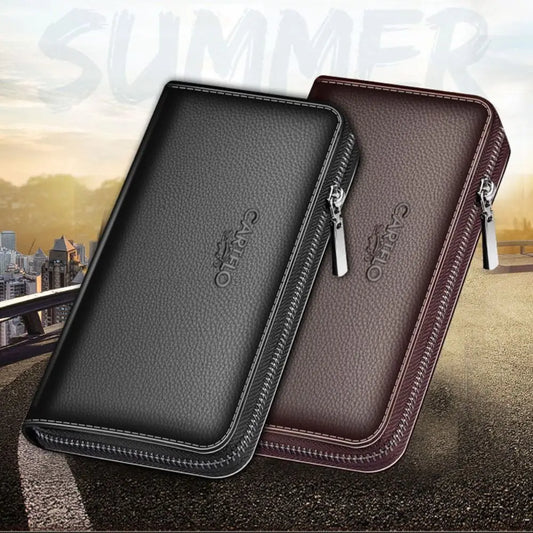 New Men's Wallet Short Frosted Leather Wallet Retro Zipper Vertical Wallet Luxury Multi-Card Wallet Phone Bag Coin Purse