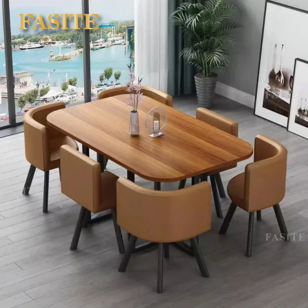 New 2024 Modern Rectangular Negotiation Table and Chair Combination Scandinavian Conference Table Living Room Set with 6 Chairs