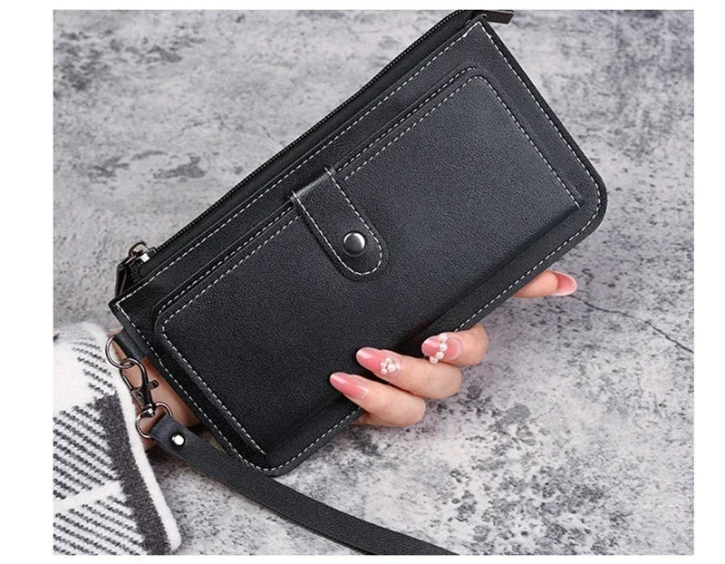 2024 Fashion Women Wallets Simple Zipper Purses Black White Gray Red Long Section Clutch Wallet Soft PU Leather Money Bag