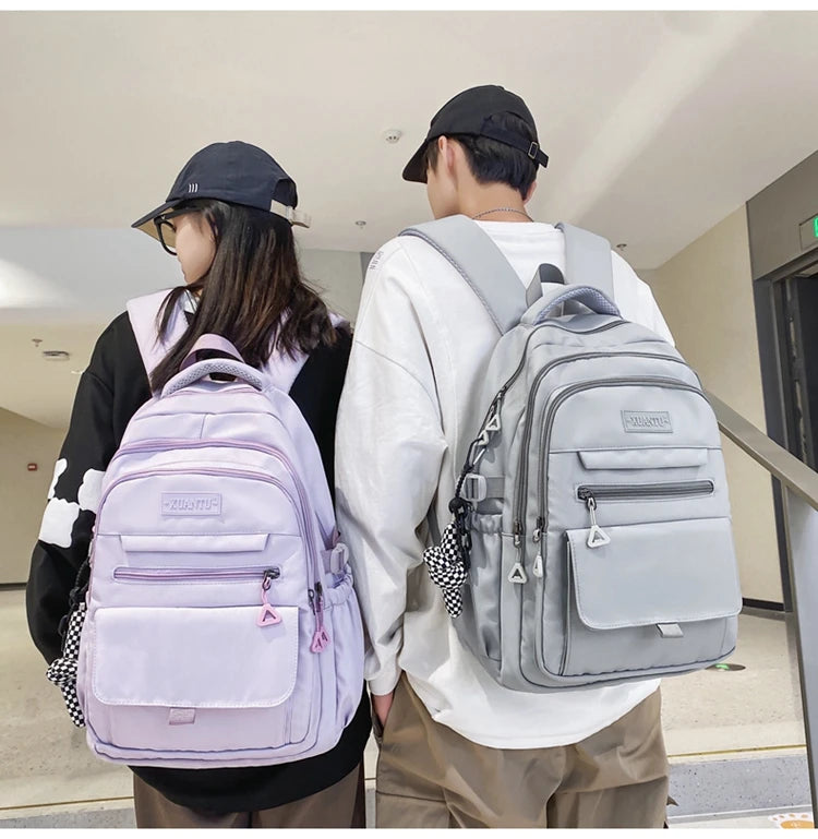 New Simple Student Bag Solid Color Schoolbag Youth Large Capacity Travel Backpack High Quality Canvas Schoolbag Fashion Backpack