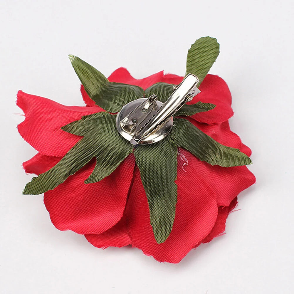 Flamenco Flowers For Hair DIY Headdress For Bridal Flocking Cloth Red Rose Flower Hairpin Hair Clip Party Hair Accessories