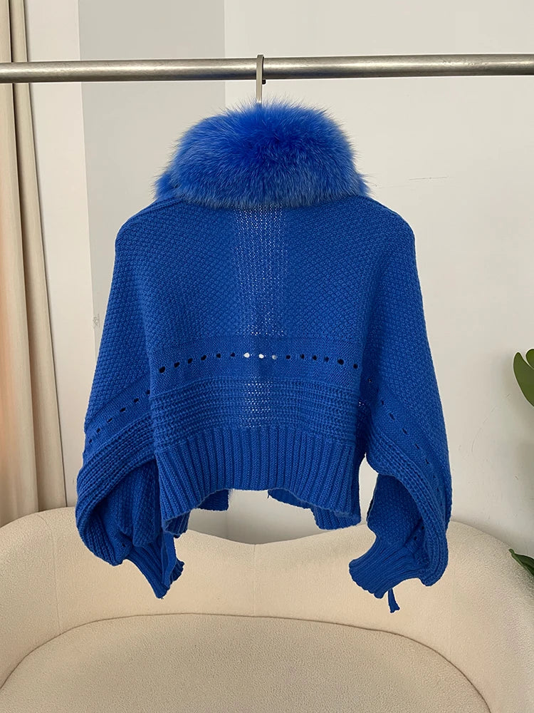 New Knitting Cardigan 2024 Winter Women Knitted Jacket with Natural Fur Placket Coat Casual Real Fox Fur New Fashion Short Warm