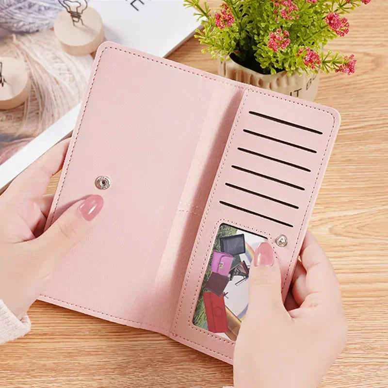 PU Leather Long Women Thin Wallets Large Capacity Female Coin Purses Hasp Clutch ID Credit Multi-Card Holder Money Bag Clip