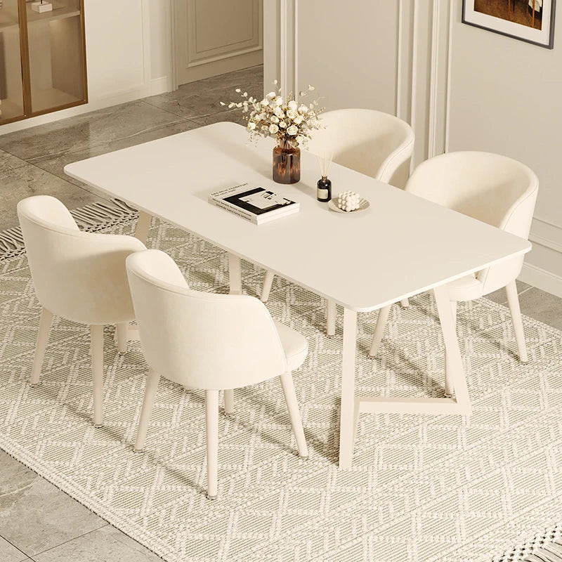 Rock Slab Dining Table Home Rectangular Dining Table and Chairs Solid Color Easy to Clean Panel Simple Design Home Furniture