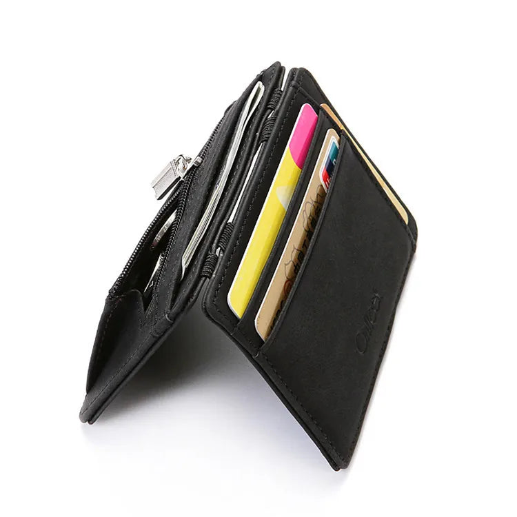 New Mini Men Wallets Name Engraved Card Holder Male Wallet High Quality PU Leather Zipper Coin Pocket Small Magic Man Purses