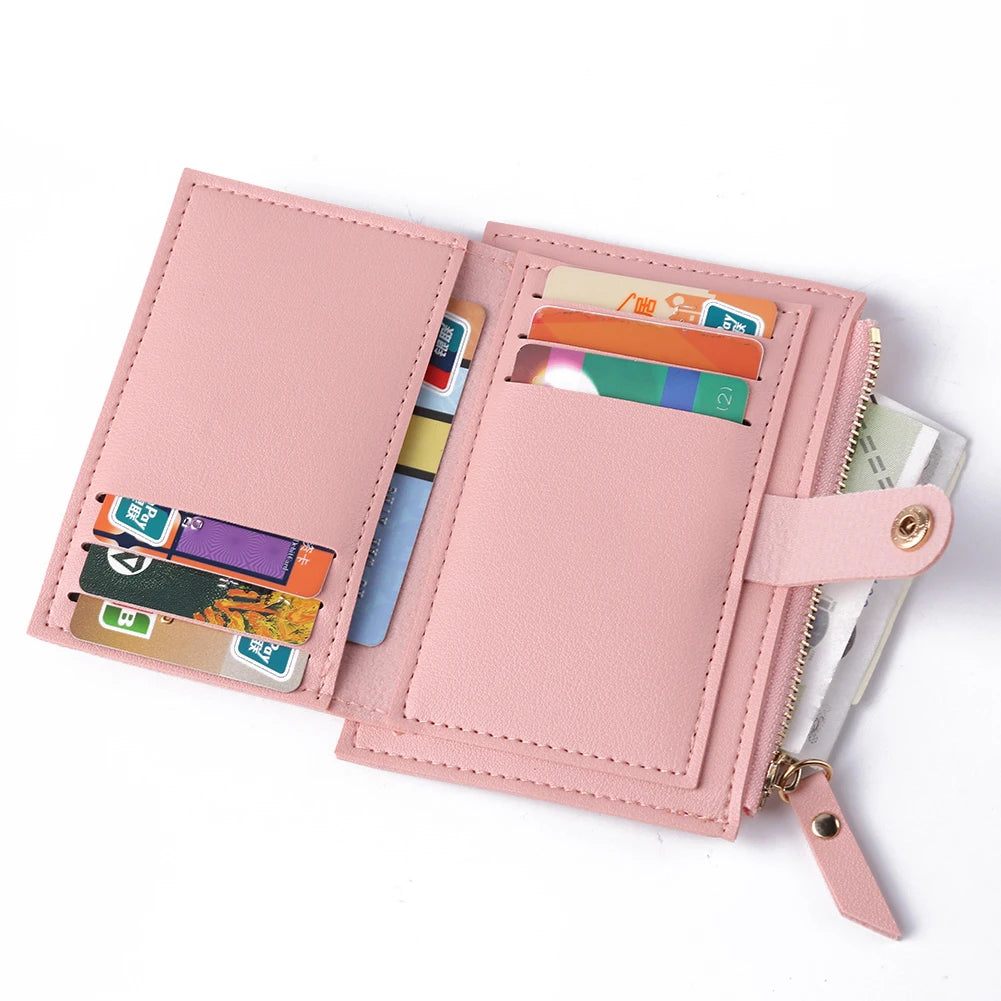 Women Simple Wallets Leather Female Purse Mini Hasp Solid Multi-Cards Holder Coin Short Wallets Slim Small Wallet Zipper Hasp