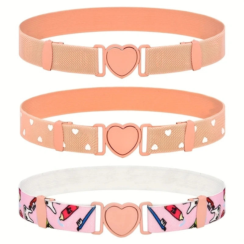 Cute Heart Buckle Elastic Belts For Girls Candy Color Casual Waistband Adjustable Dress Belt