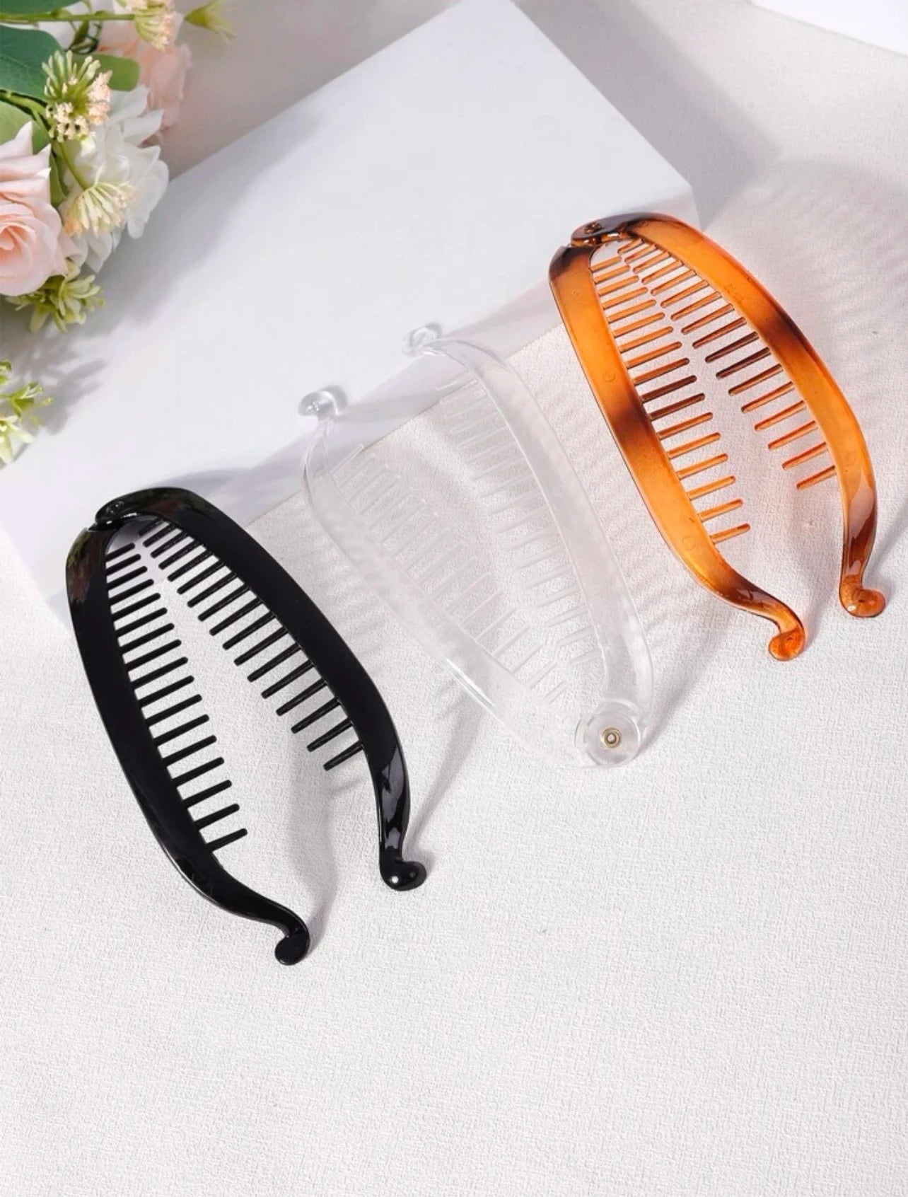 3pcs Women Black Clear Tortoiseshell Ombre Banana Clip Hair Claws Ponytail Hair Clip