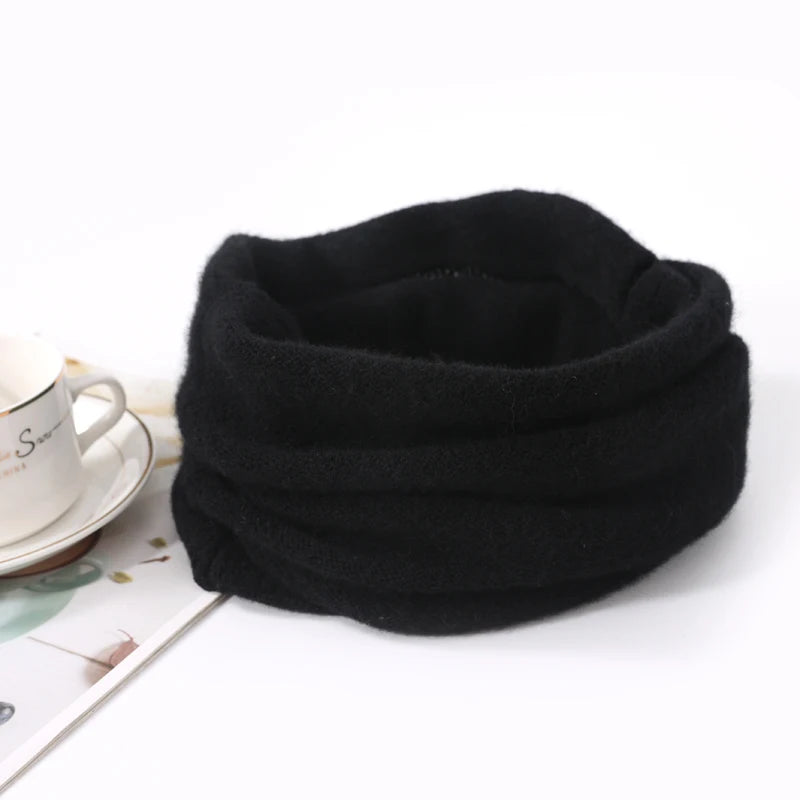 100% Pure Wool Ring Scarf Hollow Out Neckerchief Women Knitted Luxury Cashmere Headband Female Neck Warmer Soft Fake Collar