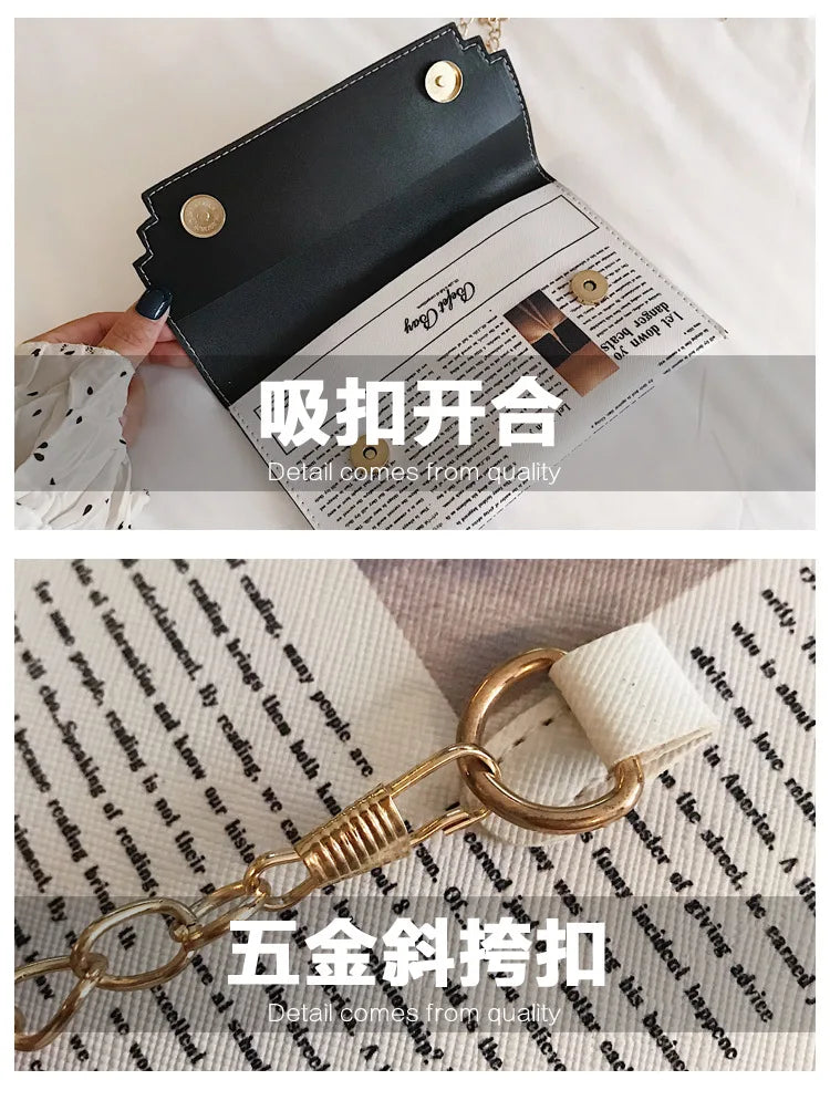 Fashion Women Newspaper Letter Printing PU Leather Shoulder Underarm Bag Casual Ladies Small Purse Buckle Handbag Messenger Bags