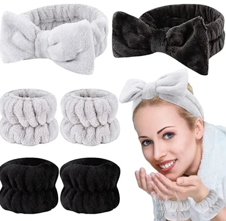 1/2/3Pcs Face Wash Absorbent Wristband Headband Hair Accessories Set Women Girls Coral Fleece Hair Bands Cuff Waterproof Bands