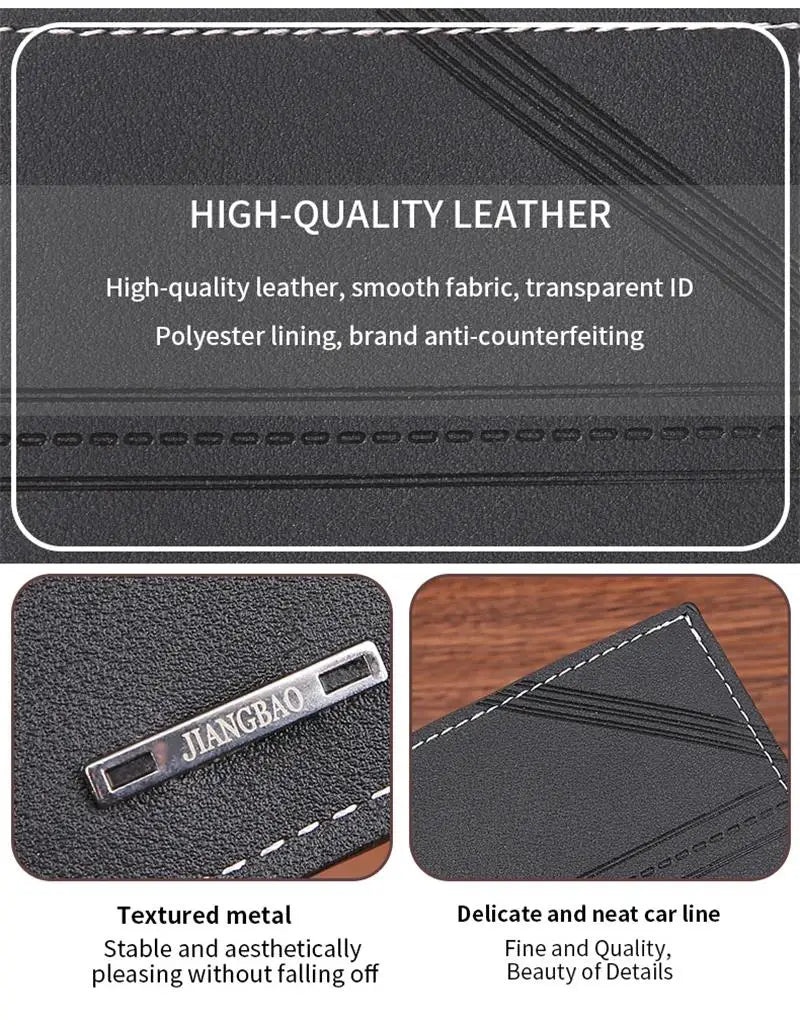 Men'S Short Frosted Leather Wallet Multi-Slot Coin Pocket Photo Holder Small Men'S Wallet High Quality New 2024