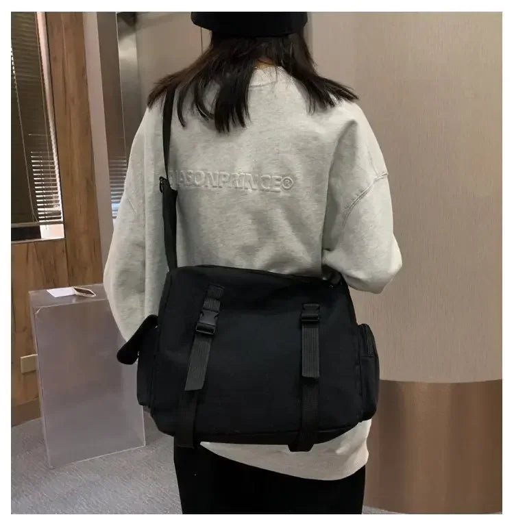 Japanese Harajuku Women Messenger Bag Solid Color Canvas Crossbody Bags Student Large Capacity Handbags Shoulder Bag Bolsos Sac