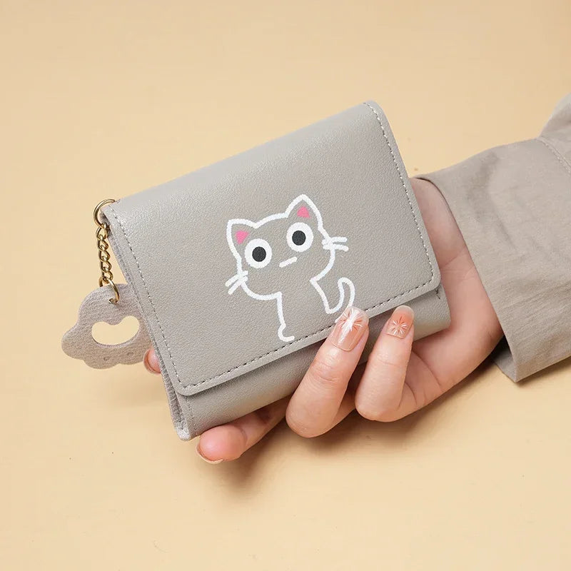 New Women Fashion Wallet Cute Cartoon Cat Girl Credit Card Coin Holder Money Short Purses PU Leather Large Capacity Ladies Purse