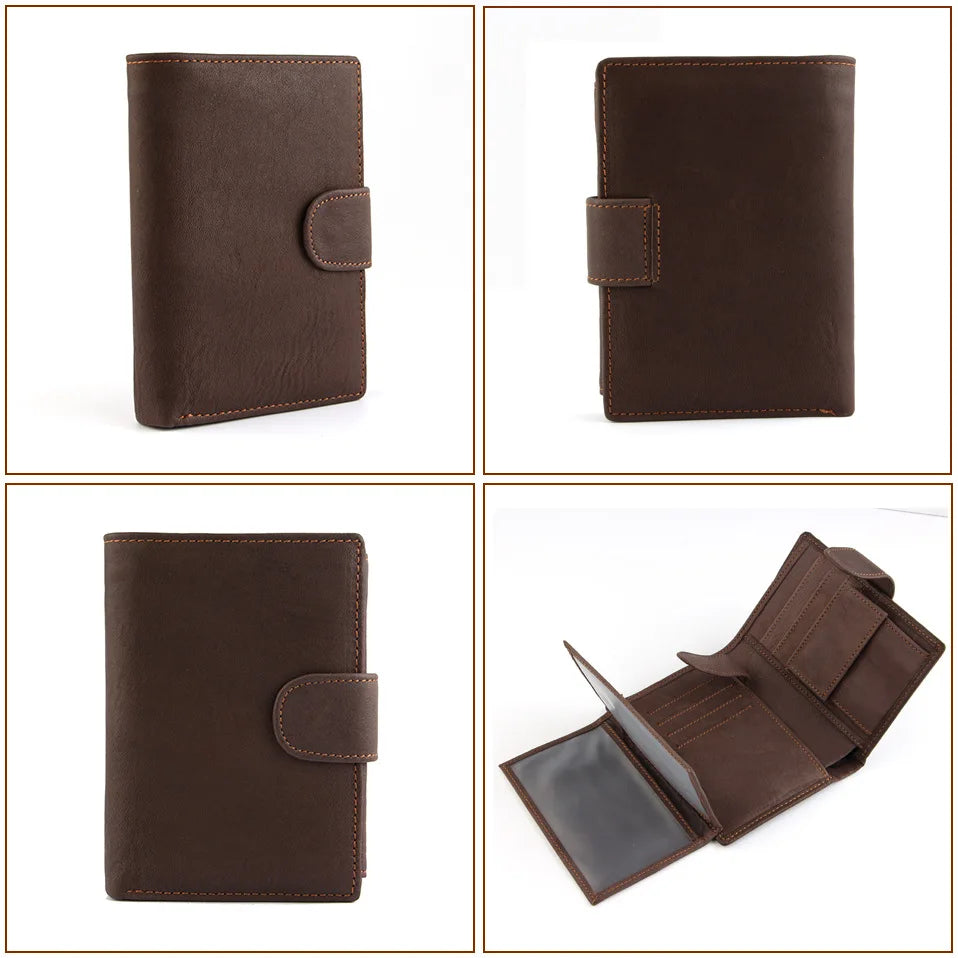 New Men Wallet Cowhide Genuine Leather Wallets Coin Purse Clutch Hasp Open Top Quality Retro Short Wallet