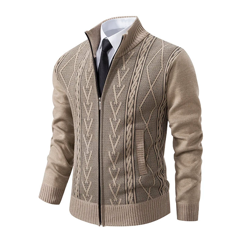 Veste épaisse pour hommes automne et hiver ligne tendance chaude col montant cardigan tricoté pull manteau