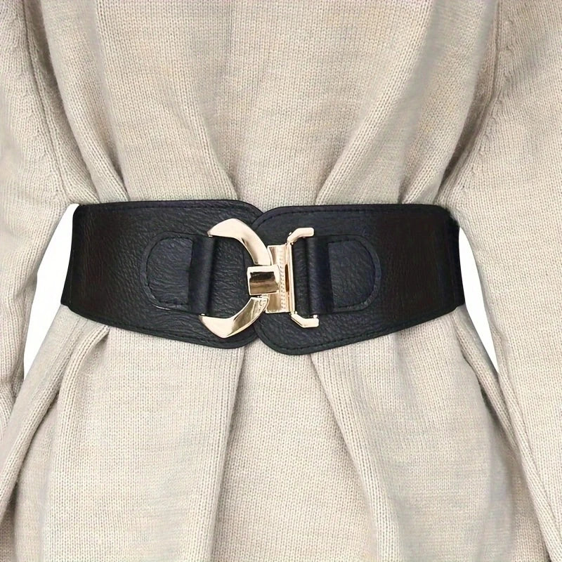 Boho Chic Elastic Waist Belt with Metal Buckle - Versatile Dress Accessory for Women