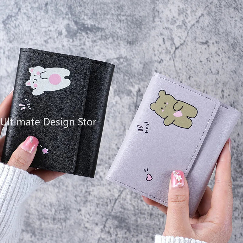 Women Short Cute Small Wallets Student Triple Fold Card Holder Girl ID Bag Card Holder Coin Purse Lady Wallets Cartoon Bag