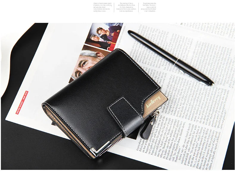 Short Luxury Men Wallets Zipper Coin Pocket Card Holder Male Wallet Clutch Photo Holder Name Engraved Brand Man Purses Wallet