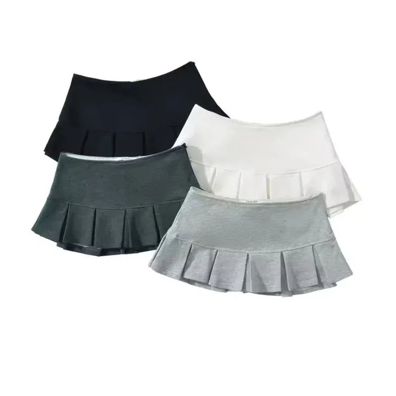 Xpqbb Fashion Low Waist Mini Skirt Women 2024 New Vintage Side Zip A Line Y2K Short Skirts Female Sexy Girls Hot Pleated Skirt