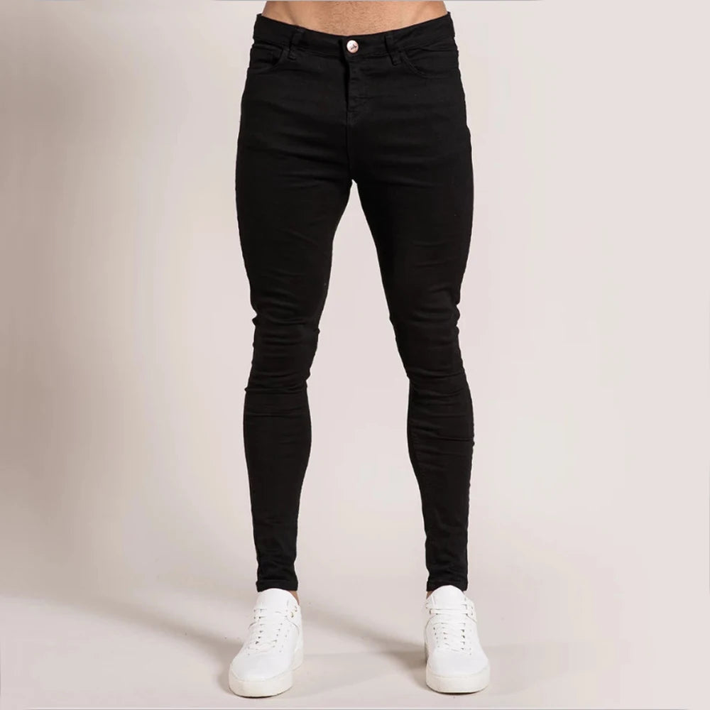 Fashion Elastic Waist Skinny Jeans Men Black Casual Streetwear Jogger Pants Mens Jeans High Street Slim Fit Man Denim Trousers