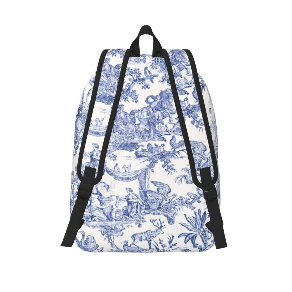 Personalized Navy Blue Toile De Jouy Canvas Backpacks Men Women Basic Bookbag for School College French Countryside Floral Bags