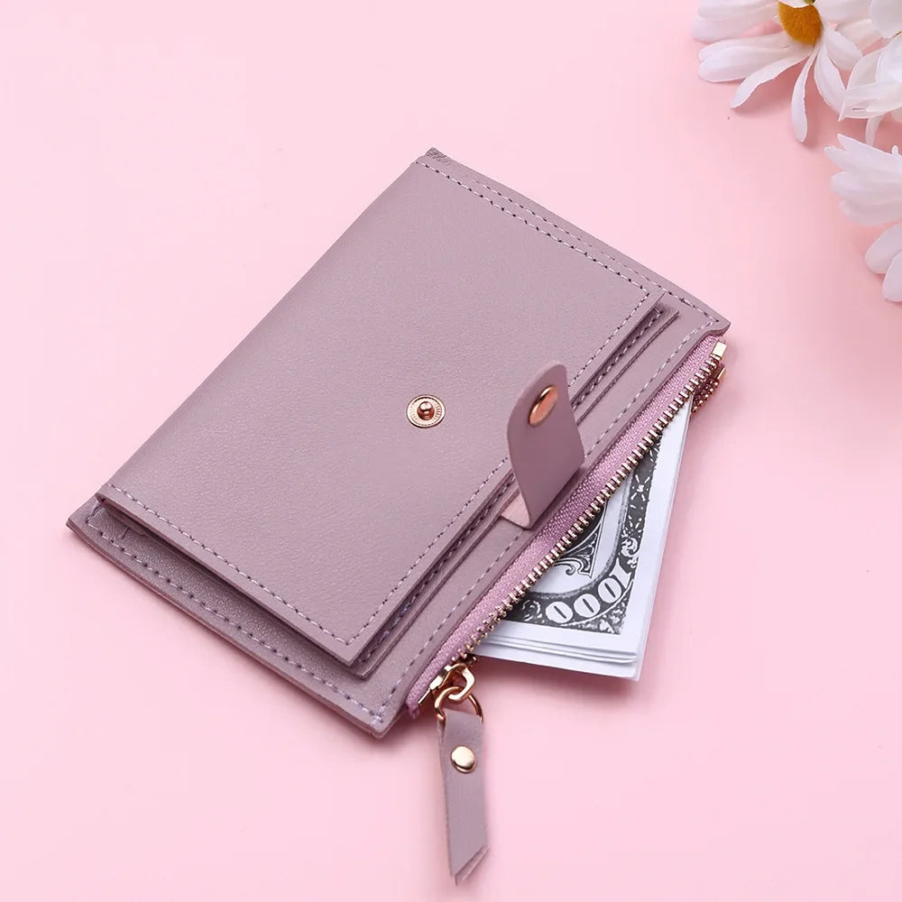 Women Fashion Small Wallet Purse Solid Color PU Leather Mini Coin Purse Wallet Credit Card Holder Bags Zipper Coin Purse