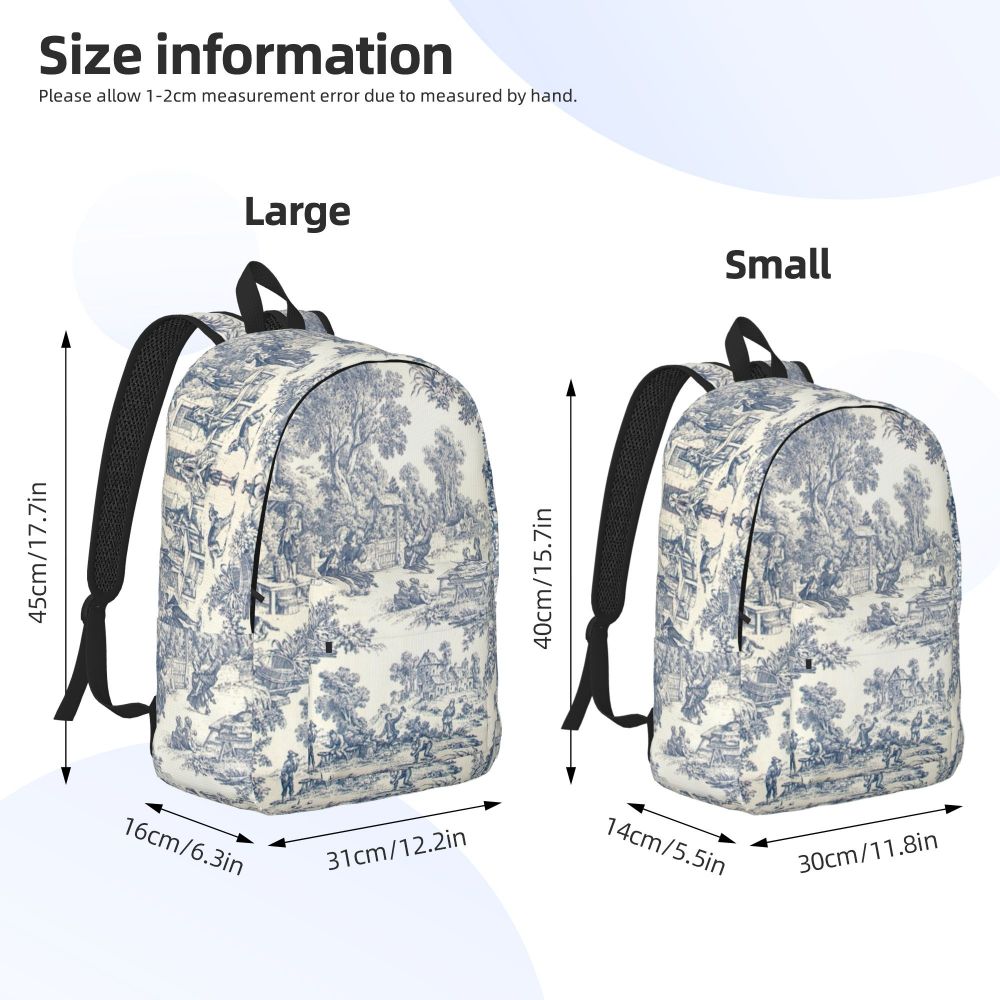 Personalized Navy Blue Toile De Jouy Canvas Backpacks Men Women Basic Bookbag for School College French Countryside Floral Bags