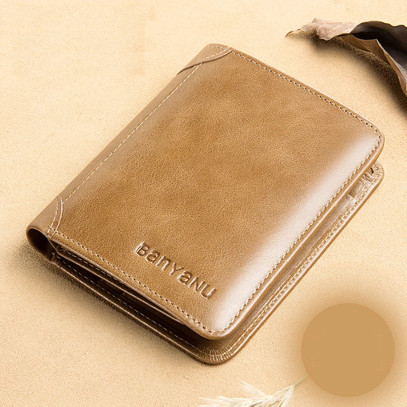 Genuine Leather Rfid Protection Wallets for Men Vintage Thin Short Multi Function ID Credit Card Holder Money Bag