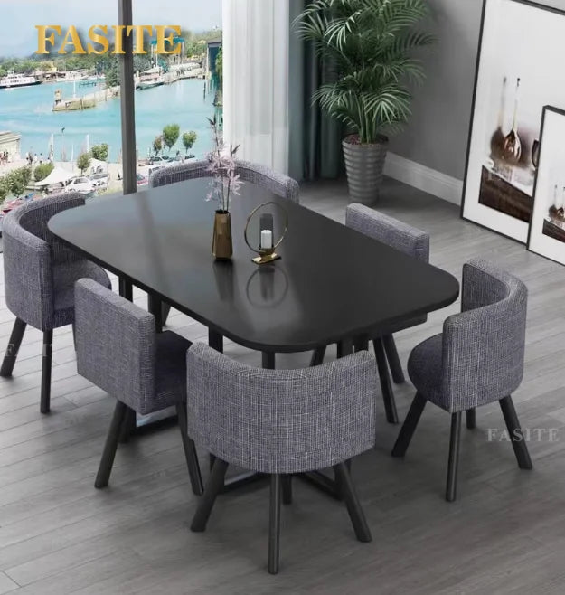 New 2024 Modern Rectangular Negotiation Table and Chair Combination Scandinavian Conference Table Living Room Set with 6 Chairs