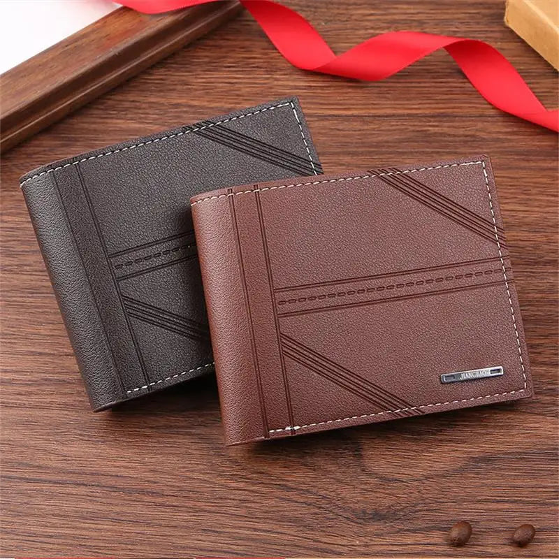 Men'S Short Frosted Leather Wallet Multi-Slot Coin Pocket Photo Holder Small Men'S Wallet High Quality New 2024