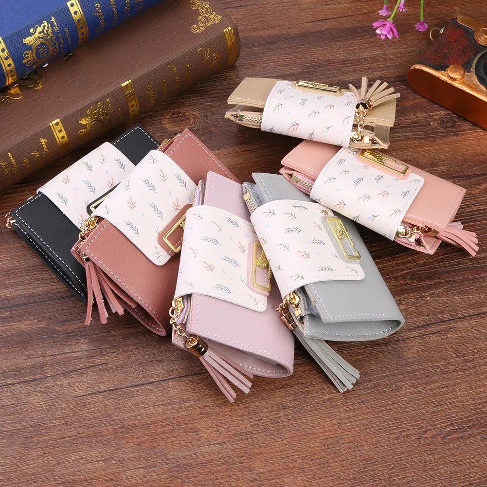 Fashion Ultra-thin Wallet Tassel Short Wallet for Woman Mini Coin Purse Ladies Clutch Small Wallet Female Pu Leather Card Holder