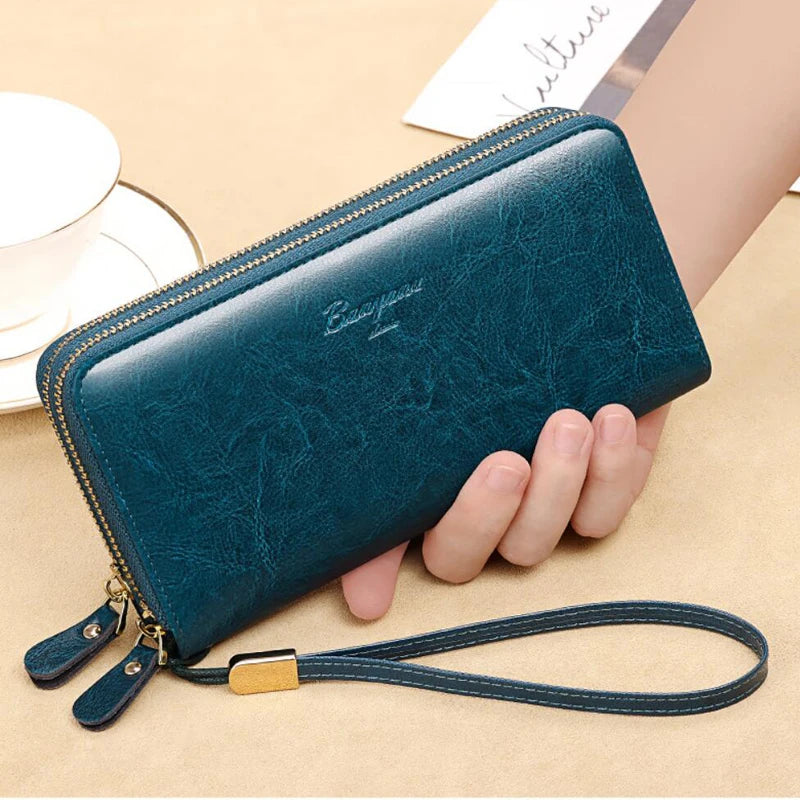 Genuine Leather Women Wallet 2024 Luxury Long Wallets for Women Large Capacity Clutch Bag Card Holder Purse Double Zipper Wallet