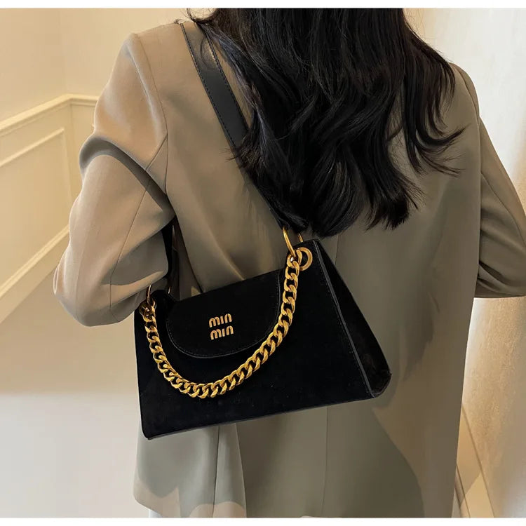 Metal Letter Designer Brand Handbags Top Handle Luxury Shoulder Bags Solid Color Elegant Crossbody Bags Fashion Bags For Women