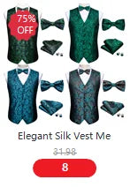 Luxury Vest for Men Silk Green Blue Silver Gray Gold Pink Embroidered Paisley Floral Male Waistocoat Tie Suit Formal Casual