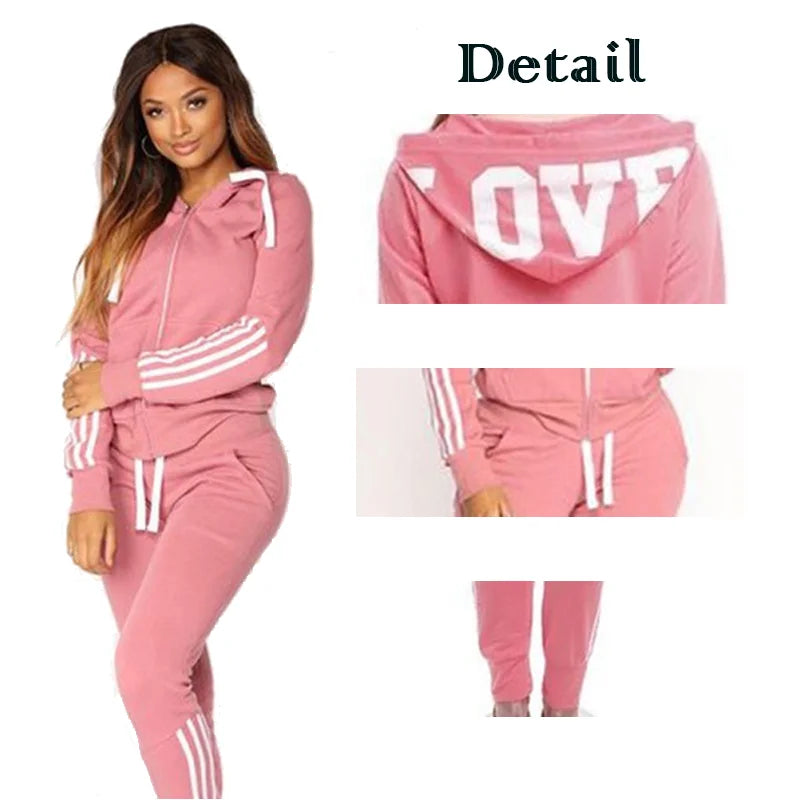 2024 Fashions Women's Zipper Sports Jogging Suit Three Stripe Letter Hoodie+Pants Two Piece Sets Sports High Waist Gym Tracksuit